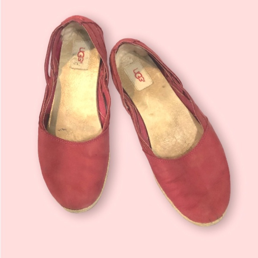 UGG Tippie scarlet Leather Espadrille flats w/ fur-lined heel -size 9